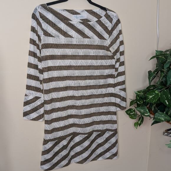 Carve Designs striped Brown and White Tunic Dress Cover Up Small - Picture 1 of 8